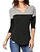 Allegra K Women's Color Block Tops Long Sleeve Casual V Neck Henley Blouse Medium Black