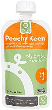 Oh Baby Foods-100% Organic-24 Pack-Peachy Keen-Level 1 Baby Food-4Oz/24 Pack