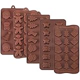 5 Pieces Christmas Silicone Molds, Candy Mold for Chocolate Melts, Cakes, Jelly, Ice Cube, Various Christmas Themed Shapes 3D Silicone Molds for Most Party Cake Decoration