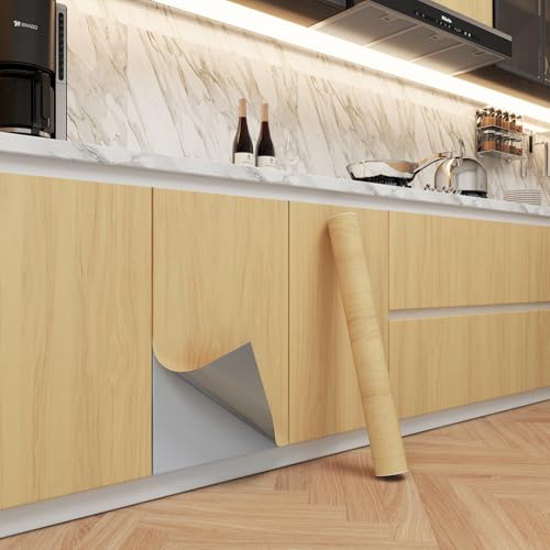 Photo 1 of DUUEIHHUER Wood Grain Contact Paper Wood Peel and Stick Wallpaper 17.7"x393" Thick Wood Grain Contact Paper Waterproof Light Wood Wallpaper Self-Adhesive for Cabinets Kitchen Bathroom with Scraper