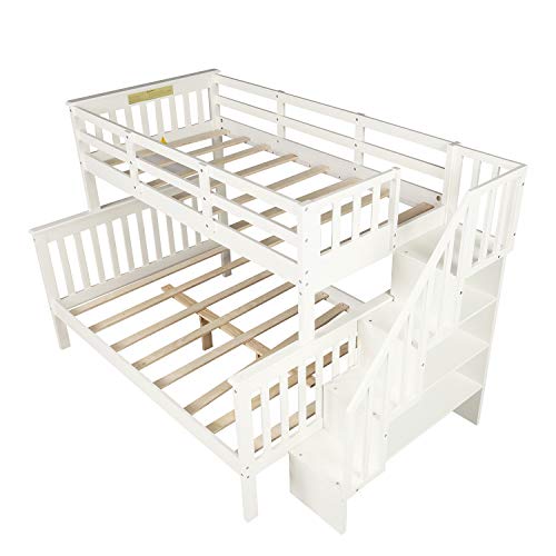 Merax TwinOverFull Bunk Bed with Storage, Stairway & Guard Rail for