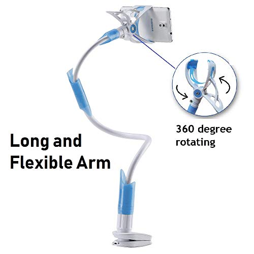 Cell Phone Clip Holder, Gooseneck Clamp Universal Lazy Mount Flexible Long Arm Bracket for 3.5-6.3 Smartphone Stand for Bed, Office, Kitchen, Compatible with iPhone X/8/7/6/6S Plus Samsung S8/S7 - Thumbnail 7