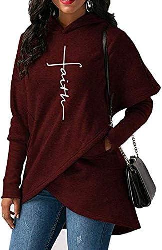 KeepSa Women Casual Long Sleeve Faith Letter Printed Hoodie Sweatshirt with Pockets