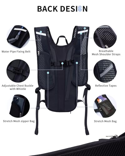 Blue Quartz Hydration Backpack with 2L Water Bladder, Hiking Water Backpack for Women Men, Lightweight Cycling Daypack with Phone Pocket & Helmet Net Bag, Hydration Pack for Biking, Running, Skiing