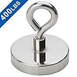 DIYMAG Super Strong Neodymium Fishing Magnets, 400 lbs(181 KG) Pulling Force Rare Earth Magnet with Countersunk Hole Eyebolt for Retrieving in River and Magnetic Fishing,Diameter 2.36 inch(60 mm)