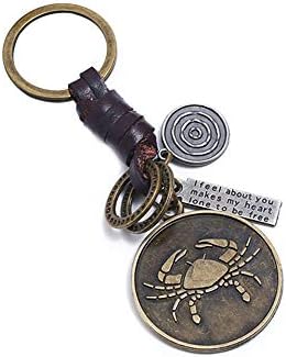 Lymocha 1x Vintage Weaving Keychain PU Leather Alloy Pendant Key Ring Bags Car Key Holder Decoration Gift (Crab)