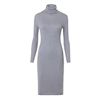 OLRAIN Womens Slim Fitted Crewneck Knit Sweater Dress (Medium, Light Grey)