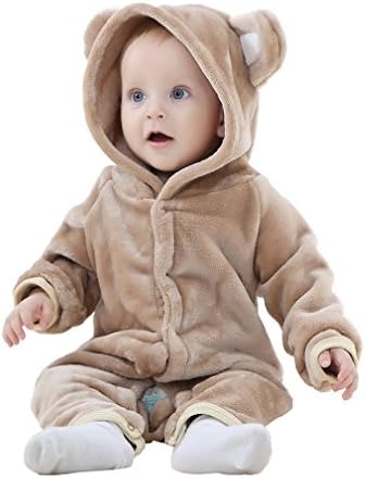 Mycloth IDGIRL Baby Girl Boy Bear Animal Style Flannel Romper Pajamas Jumpsuit (7-12months, Brown)