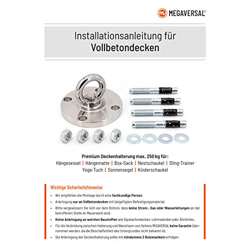 MEGAVERSAL Premium Edelstahl Halterung bis 250 kg | Befestigung für Hängesessel Hängematte Boxsack Liebesschaukel Sling… – Bild 5
