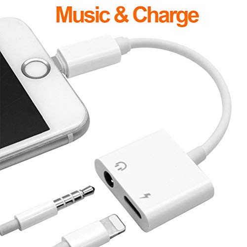 Headphone Jack Adapter Dongle for iPhone Xs/Xs Max/XR/ 8/8 Plus/X (10) / 7/7 Plus Adapter to 3.5mm Jack Converter Car Charge Accessories Cables & Audio Connector 2 in 1 Earphone Splitter Adaptor-White