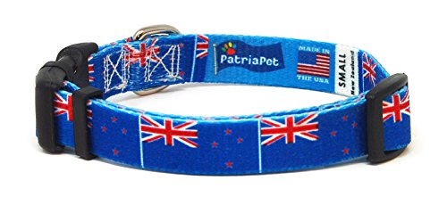 New Zealand New Zealander Flag Dog Collar for Small, Medium, or Large Dogs by PatriaPet (Small: 9-13 in.)