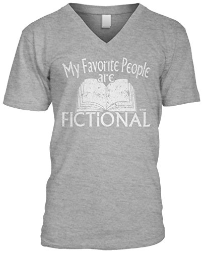Blittzen Mens V-neck My Favorite People Are Fictional, 2XL, Light Gray