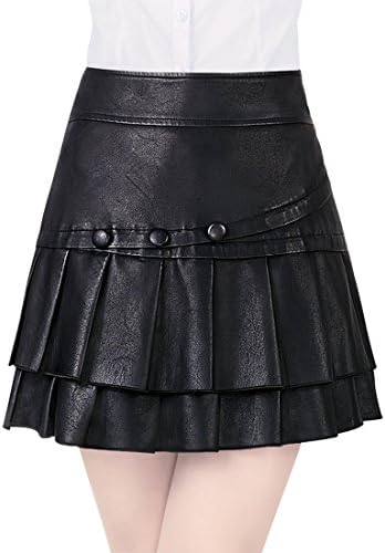Wincolor Women's High Waist Faux Leather PU A-line Pleated Mini Skirt Culottes