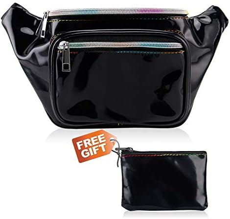 Fanny Pack, Metallic Waist Fanny Pack Holographic Bum Bag for Women Men Girls Kids，Waterproof Shiny Waist Pack Retro Neon Fanny Bag for Festival, Rave, Travel, Party, Beach, Sports, Concert