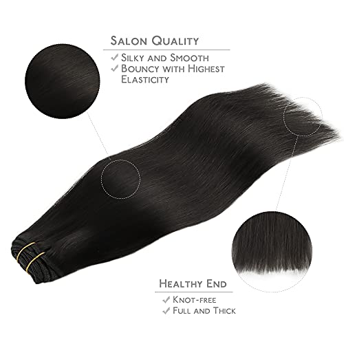 WENNALIFE Clip in Hair Extensions Human Hair 20 Inch 150g 9pcs Natural Black Hair Extensions Clip in for Women Real Human Hair Rallonge Cheveux Humain Double Weft Thicken Real Hair Extensions