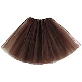 Lanzom Women's Classic Elastic 3-layered Tulle Tutu Skirt Ballet Party Costume (Brown)