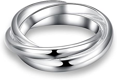 Blean 925 Sterling Silver Ring Triple Interlocked Rolling Wedding Band Stackable Ring(6)