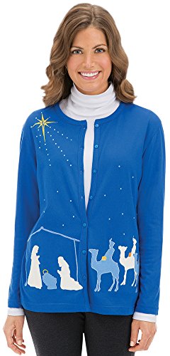 Collections Etc Embellished Nativity Scene Cardigan - Image 3