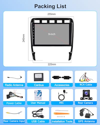 NHOPEEW 2G+64G Android Car Radio for Porsche Cayenne 2002-2010 - Wireless Carplay & Android Auto - 9 Inch Android Stereo with WiFi EQ GPS Mirror Link FM RDS + AHD Camera & Mic