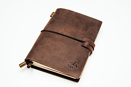 Wanderings pocket leather notebook journal - refillable…