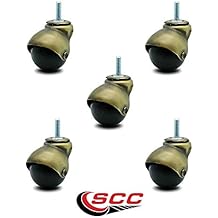 Service Caster Windsor Antique Brass Hooded 2 Inch Swivel Ball Casters with 5/16 Threaded Stems - 375 lbs. Total Capacity - Set of 5
