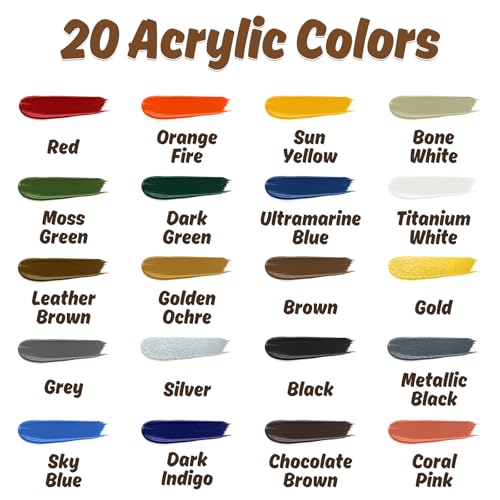 X ARTY HUB Model Paint Set - 20 Colours with 3 Brushes, Miniature Paints (Base/Skin Tones/Shadows/Metallics) for Airbrushing & Hand Painting, Acrylic paint for Models, Miniatures & Wargaming Props