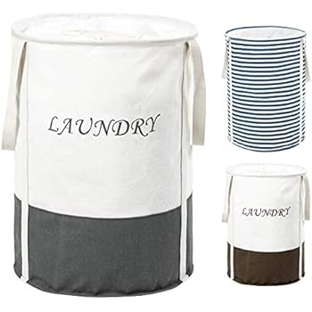 ZERO JET LAG 22 in Collapsible Laundry Hamper with Handles Drawstring Round Cotton Basket Kids Nursery Hamper Storage(Grey)