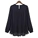 QZUnique Women's Plus Black Round Neck Popover Blouse with Blouson Sleeves