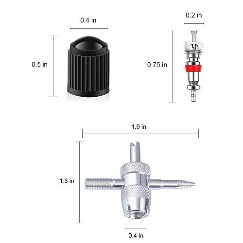 ZHSMS Valve Core Tool Set with Tire Pressure Gauge 20Pcs Valve Cores 10Pcs Tire Valve Caps 4-Way Valve Tool Dual Single Head Valve Core Remover Tire Repair Tool