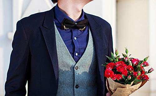 MENDENG Men's Gold Metal Burgundy Black PU Leather Satin Bow Ties Formal Bowtie - Thumbnail 4
