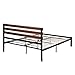 GreenForest Queen Bed Frame Metal Studio Platform Bed with Wood Slat Support Wooden Headboard No Box Spring Needed and Noise-Free