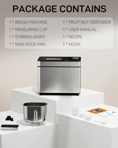 25-IN-1 Automatic Bread Machine | 2lb Size with Visible Lid, Auto Nut Dispenser, One-Touch Display, 13-Hour Delay Timer & Recipes – Easy to Use, High Success for Homemade Bread