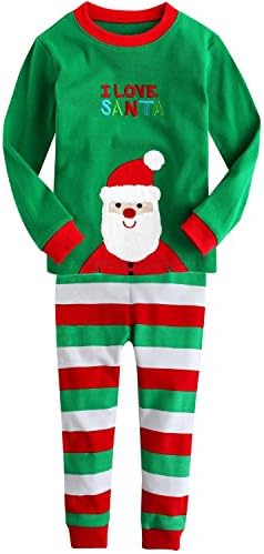 BlcSwan Boy Girl Xmas I Love Santa 2 Pcs Pajamas Pants Set 100% Cotton 12M-7Y (8 Years)