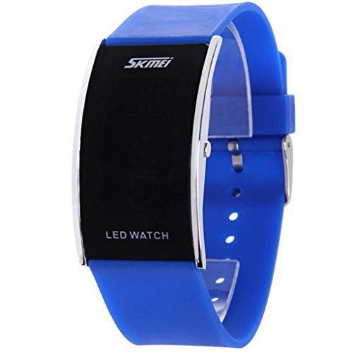 Water Resistant LED Digital Display Alloy Case Silicone Band Arced Dial Sport Electronic Wrist Watch