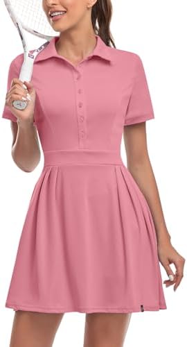 slim-fit tennis dresses with pockets Deago Tennis Dress for Women Sleeveless Golf Dresses with Built-in Bra Shorts and Pockets Slim Fit Zip Up High Neck Golf Outfits (Purple, S), Women's,
