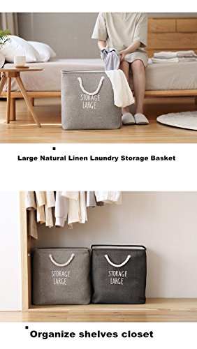 2Pack Large Linen Laundry Basket Foldable Waterproof Laundry Storage Bin Washing Basket with Handles Collapsible Laundry Storage Container Dirty Clothes Sorter Organization bin(2pack laundry basket)