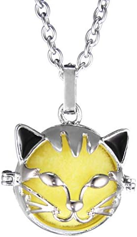 Cat Head Enamel Animal Necklace White Gold Plated Lava Stone Essential Oil Diffuser Locket Pendant Aromatherapy Jewelry for Kids