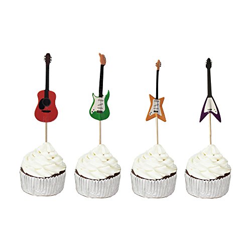 Guitar Rock Music Theme Cake Cupcake Toppers Picks for Birthday Wedding Baby Shower Music Themed Party 24 PCS