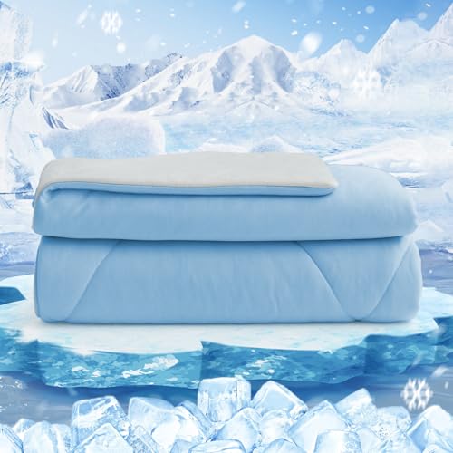 HOMFINE Cooling Blanket for People – Double-Sided Summer Blanket for Sofa Bed Summer Q-MAX>0.4 Soft Cooling Blanket, Cooling Blanket, Anti Static, Blue, 150 x 230 cm