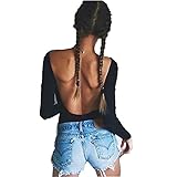 Mangopop Sexy Black Backless Long Sleeve Bodysuit Jumpsuits Clubwear