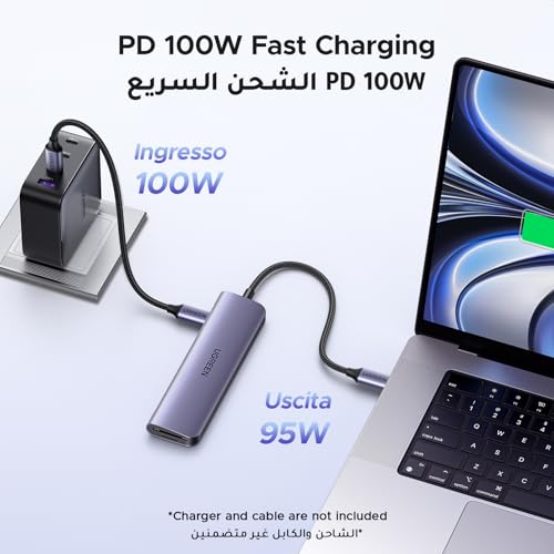 UGREEN Revodok USB C Hub 7-in-1 with [High-Speed] SD/TF Card Reader, 4K HDMI, Data Ports, 100W PD Charging [Braided Cable], USB-C Multiport Adapter for Windows, MacBook Pro, Monitor, Camera