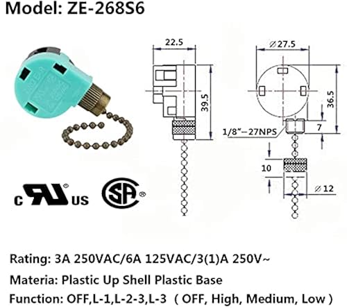 Zing Ear Ceiling Fan Speed Switch - 3 Speed 4 Wire Control Replacement (2 Pack)