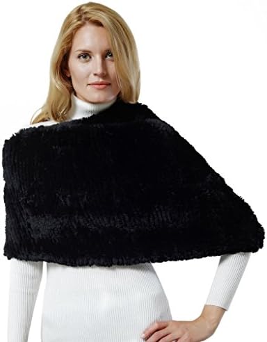 Nice Glory Women's 3-way Rex Rabbit Fur Hat and Neck warmer / Cowl Neck Scarf / Stole Black