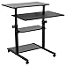 Wooden Mobile Standing Computer Work Station Desk Adjustable Height Rolling Presentation Cart Office Home Use (Black)