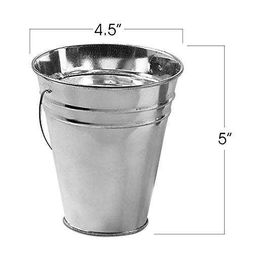 ArtCreativity Large Galvanized Metal Buckets with Handles, 4.5" W x 5" H, 12 Pack, Metallic