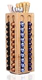 BARBARI Bamboo Coffee Capsules Pod Holder Carousel.Holds 80 Coffee Capsules Storage Organizer .Elegant and Modern Wooden Finish.360-degree Rotation.