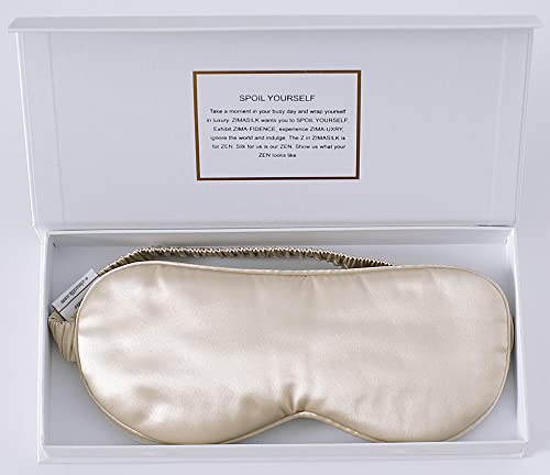 ZIMASILK 100% 22 Momme Pure Mulberry Silk Adjustable Sleep Mask, Filled with Pure Silk, Wrapping Strap- Super Soft, Breathable & Comfortable Blindfold, Perfect Blocks Light for Sleeping (Beige)