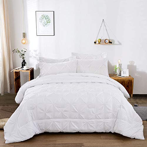White Pintuck Comforter Set Queen, All Season Pinch Pleat Comforter