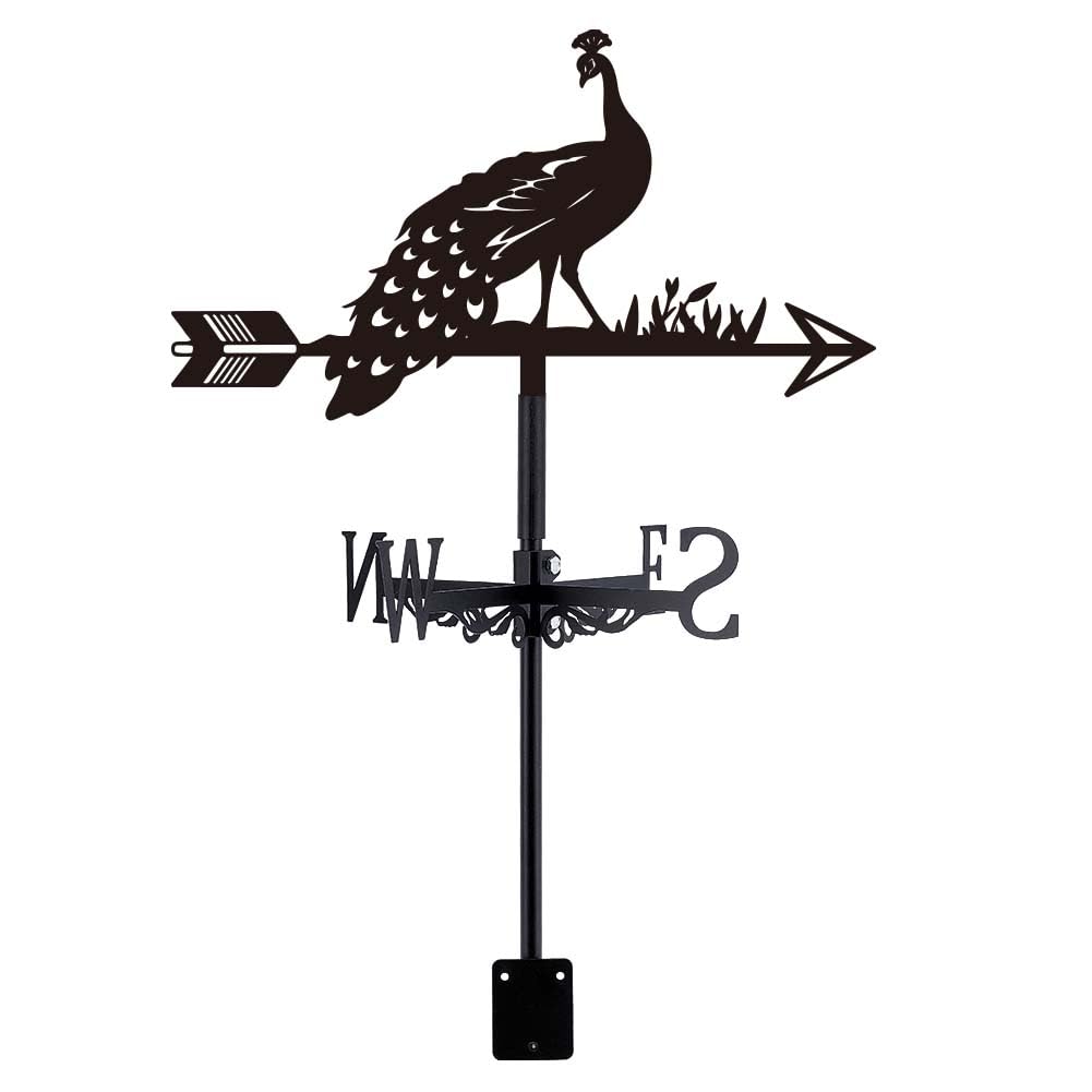SUPERDANT Peacock Weather Vane Animal Weathervane Peacock Metal Weathervanes Black Wind Vanes Wind Direction Indicators for Garden Roof Sheds Farmhouse Yard Outdoor Decoration