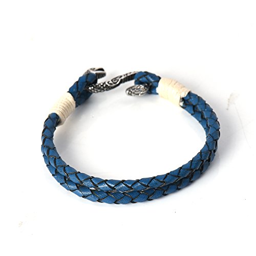 OKIKO Men's Bracelet Braided Leather Snake Bangle Clasp Handmade Simple Fashion Jewelry Gift for Men 19.5cm